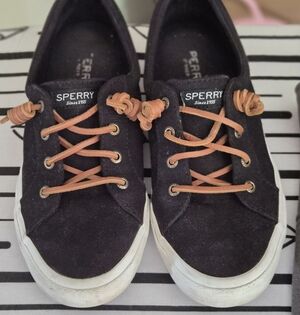Sperry Women’s Sneakers Black Canvas | Size 7.5 | Leather Laces